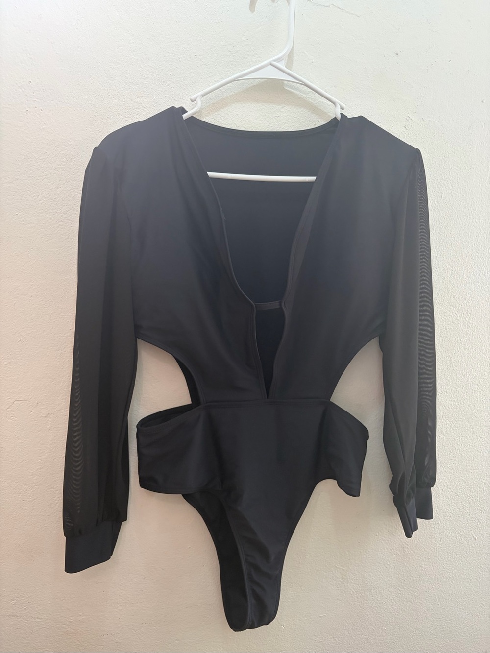 SHEIN Black Long-Sleeve Cutout One-Piece Swimsuit